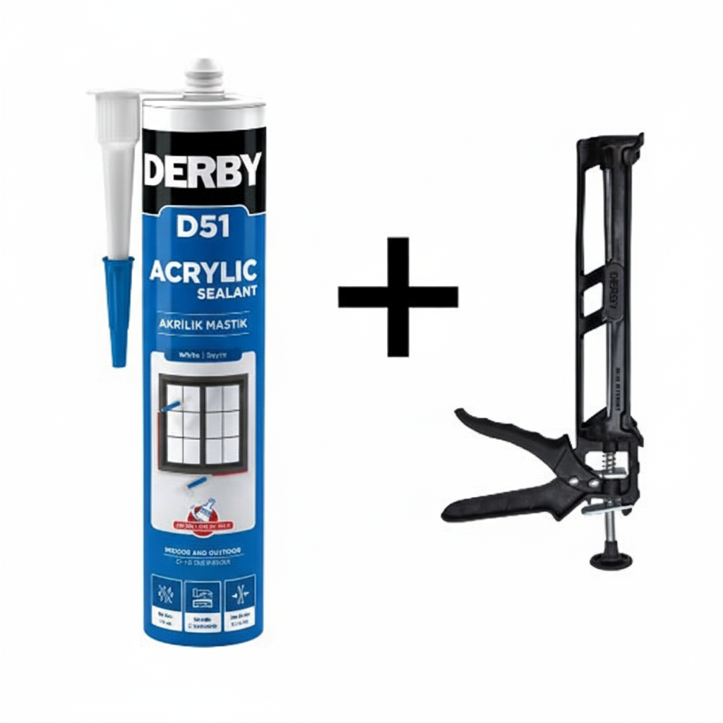 Derby Beyaz Akrilik Mastik 500Gr - Plastik Tabancalı Set